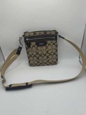 Coach Brown and Tan Signature Crossbody Bag